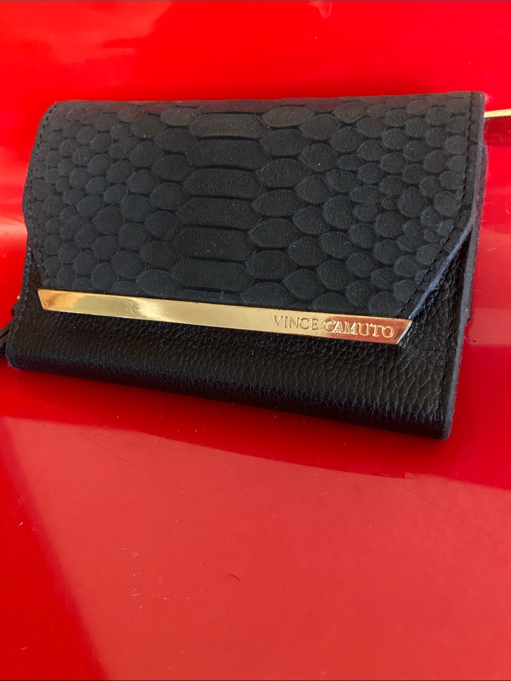 Vince Camuto Black Textured Wallet with Gold Trim